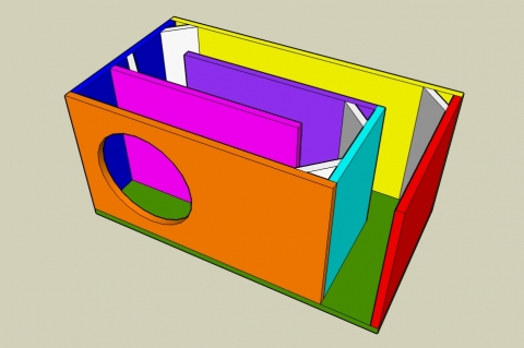 Dual Fold On-Axis Transmission Line Enclosure Calculator - Angled View