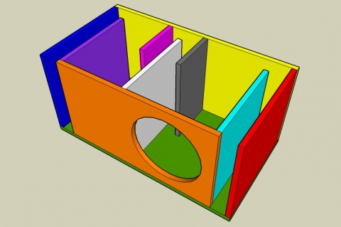 Dual Chambered Tri-Tuned Bass Reflex Enclosure Calculator - Angled View